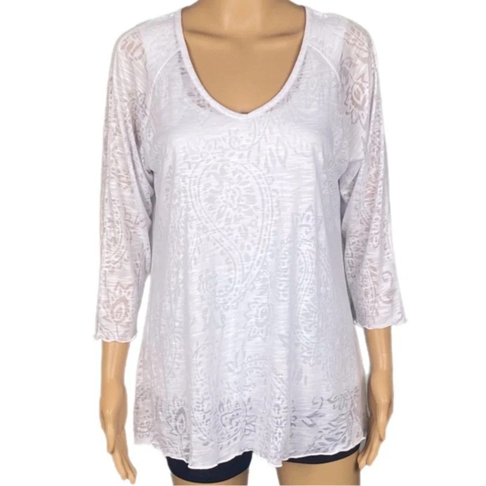 MIRACLEBODY by MIRACLESUIT white burnout fabric top over slimming tank top Large - Picture 1 of 13